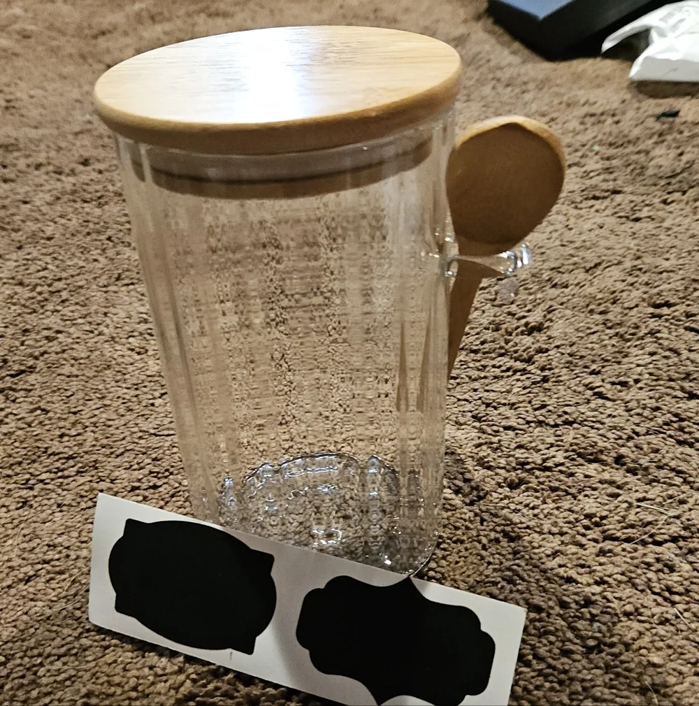 Clear Glass Jar with Wooden Lid and Spoon